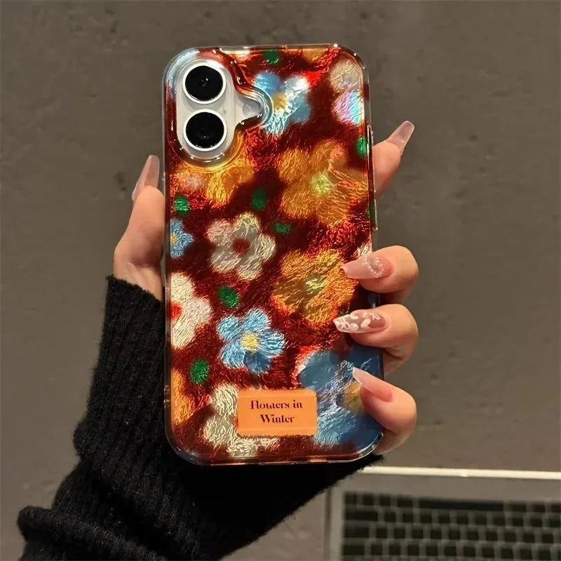 Uakiss Perforated Vortex Shell IMD Retro Small Flower Case For iPhone 16 15 14 13 12 11 Pro Max XS XR X SE2 7 8 Plus Shockproof Cover