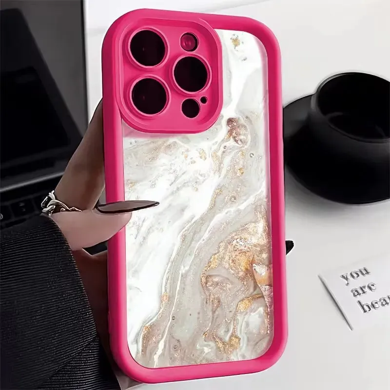 Uakiss Phone Case For iPhone 16E 16 15 14 Pro Max Plus 13 12 11 Pro XR X XS 7 8 Plus SE2 Oil Painting Gold Marble Shockproof Soft Cover