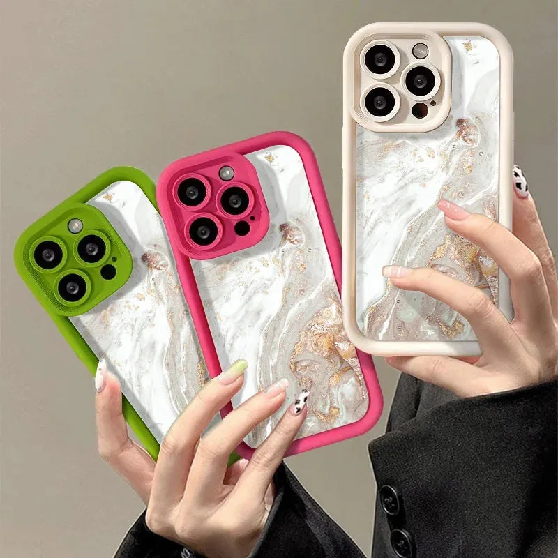 Uakiss Phone Case For iPhone 16E 16 15 14 Pro Max Plus 13 12 11 Pro XR X XS 7 8 Plus SE2 Oil Painting Gold Marble Shockproof Soft Cover