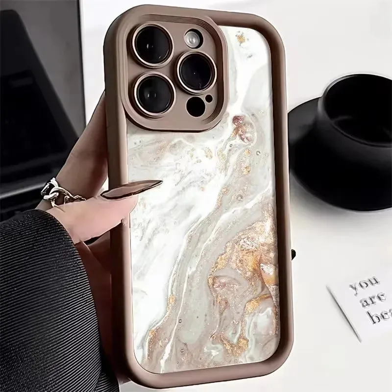 Uakiss Phone Case For iPhone 16E 16 15 14 Pro Max Plus 13 12 11 Pro XR X XS 7 8 Plus SE2 Oil Painting Gold Marble Shockproof Soft Cover