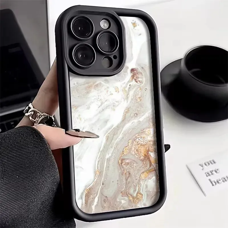 Uakiss Phone Case For iPhone 16E 16 15 14 Pro Max Plus 13 12 11 Pro XR X XS 7 8 Plus SE2 Oil Painting Gold Marble Shockproof Soft Cover