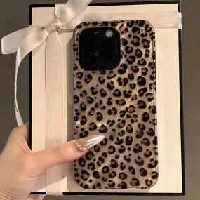 Uakiss Retro Brown Leopard Print Clear Phone Case For iPhone 16 15 14 13 12 11 Pro Max 15 Pro XS XR X 7 8Plus Shockproof Silicone Cover