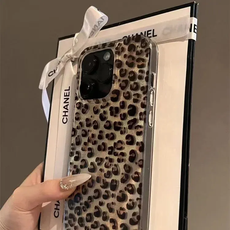 Uakiss Retro Brown Leopard Print Clear Phone Case For iPhone 16 15 14 13 12 11 Pro Max 15 Pro XS XR X 7 8Plus Shockproof Silicone Cover