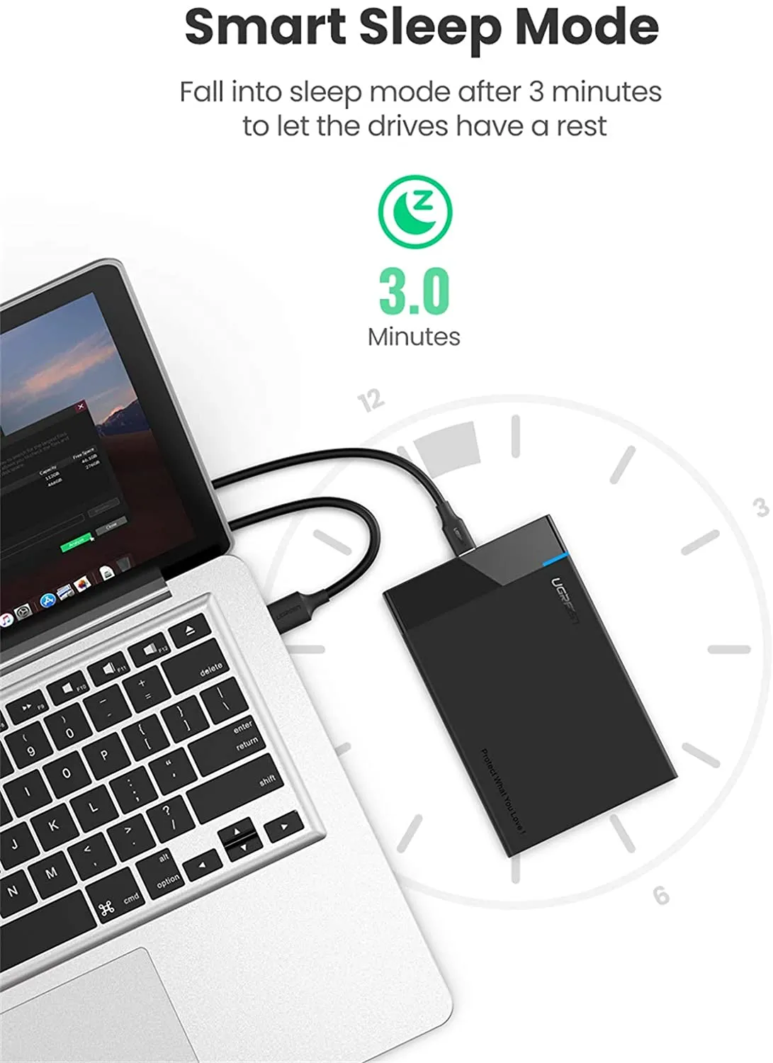 UGREEN-US221 USB-C 2.5 Inch External Hard Drive Disk Case 2.5 inch USB 3.1 Gen 2 Up to 6Gbps Type C to SATA Adapter for 7.5mm/9.5mm 2.5 Inch SATA I II III, PS4, HDD, SSD