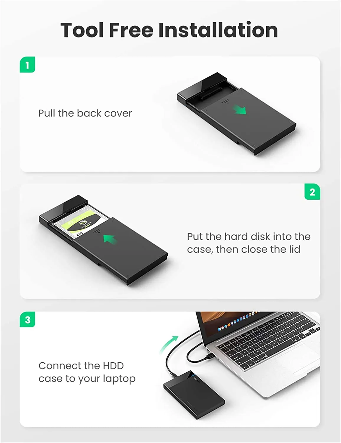 UGREEN-US221 USB-C 2.5 Inch External Hard Drive Disk Case 2.5 inch USB 3.1 Gen 2 Up to 6Gbps Type C to SATA Adapter for 7.5mm/9.5mm 2.5 Inch SATA I II III, PS4, HDD, SSD