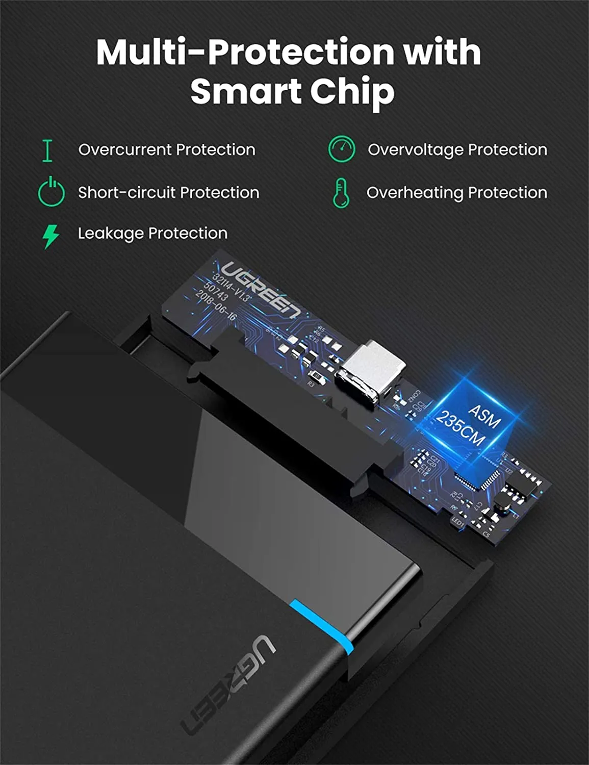 UGREEN-US221 USB-C 2.5 Inch External Hard Drive Disk Case 2.5 inch USB 3.1 Gen 2 Up to 6Gbps Type C to SATA Adapter for 7.5mm/9.5mm 2.5 Inch SATA I II III, PS4, HDD, SSD