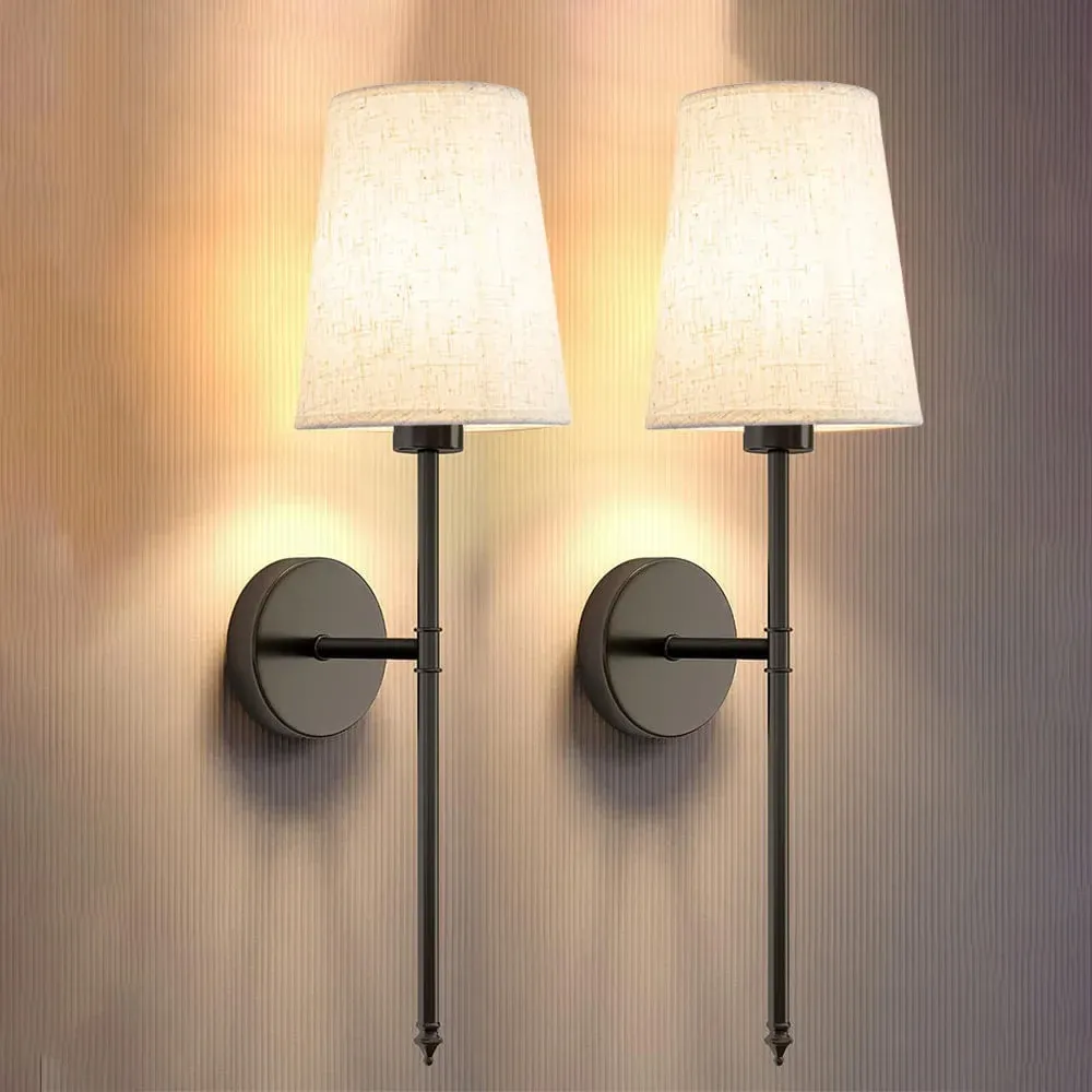 Wireless Fabric Wall Light (SET OF 2   2 BULBS FREE)