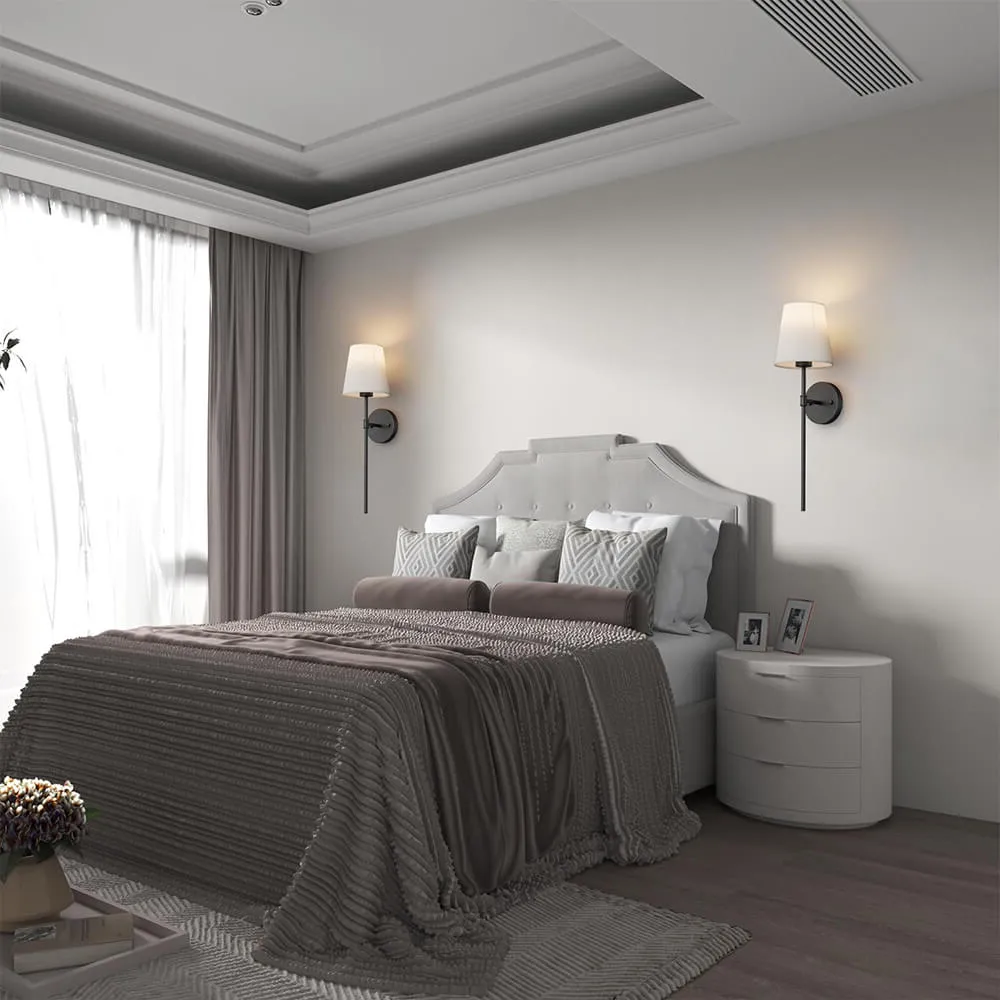 Wireless Fabric Wall Light (SET OF 2   2 BULBS FREE)