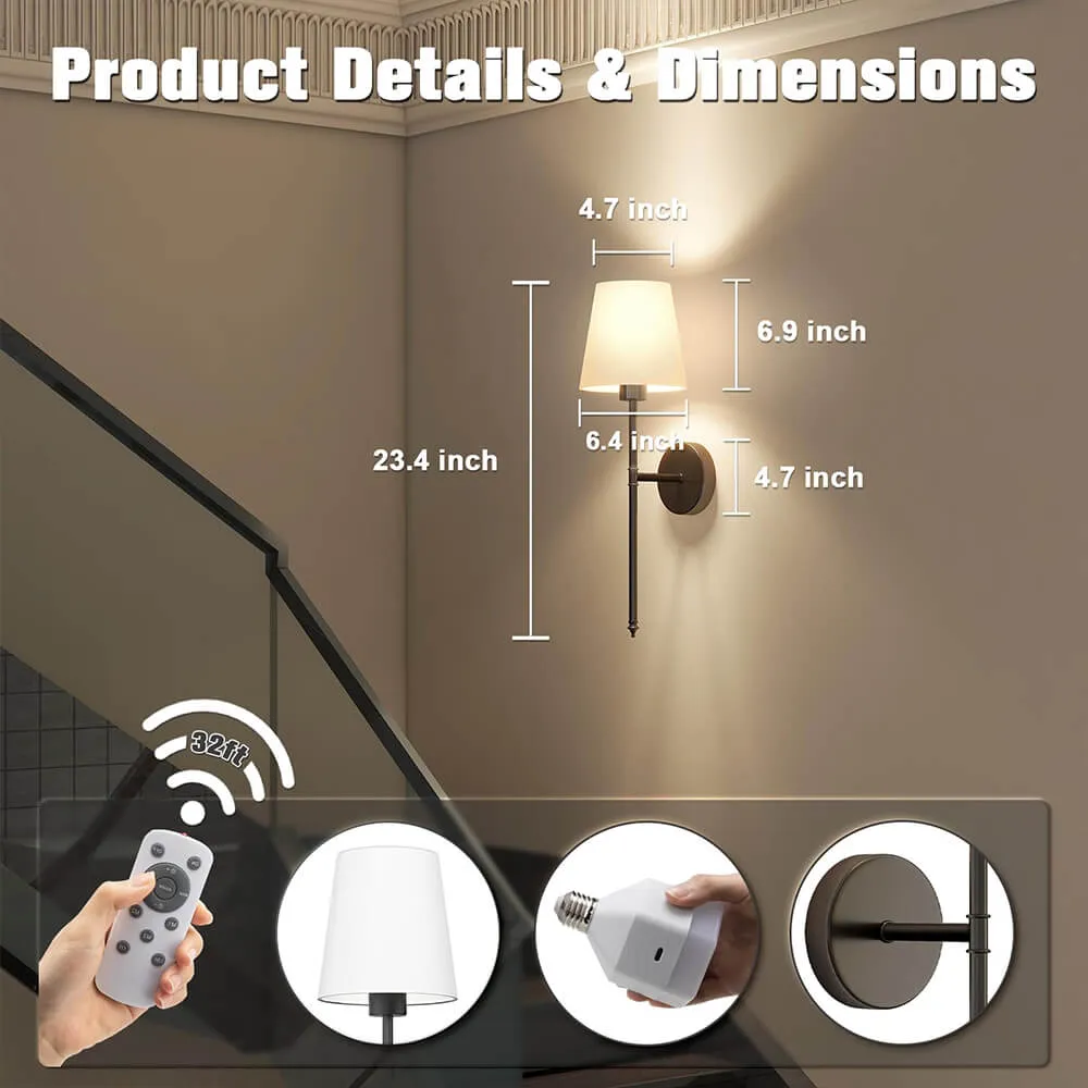 Wireless Fabric Wall Light (SET OF 2   2 BULBS FREE)